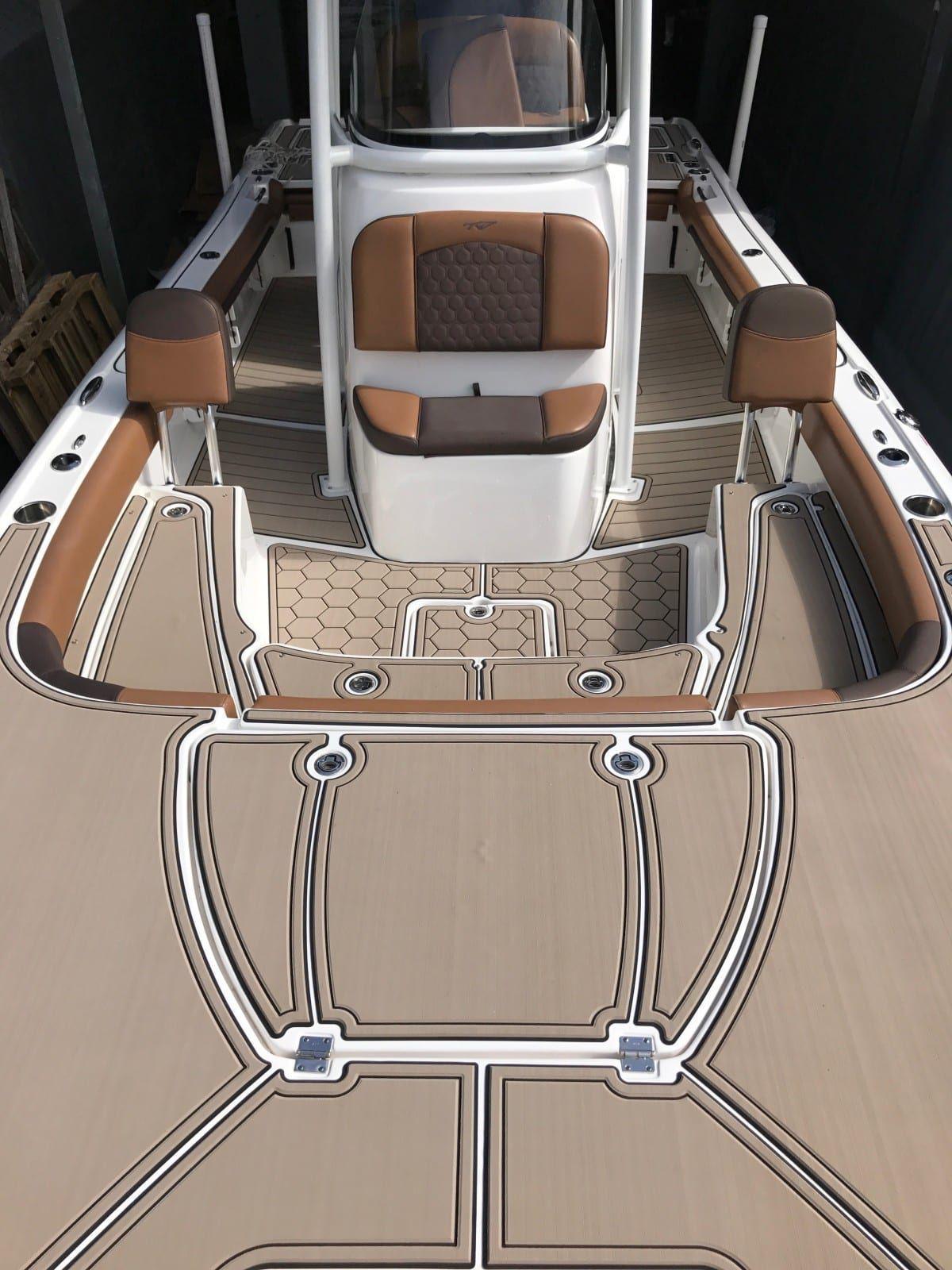 Bimini top on center console with SeaDek flooring